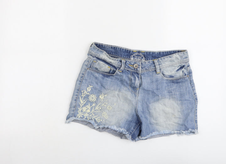 Falmer Womens Blue Cotton Hot Pants Shorts Size 8 L3 in Regular Button