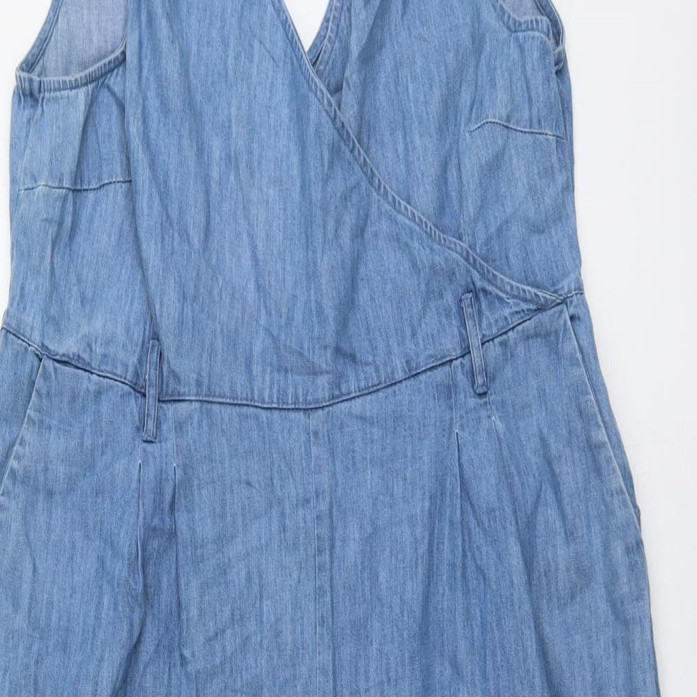 Dorothy Perkins Womens Blue Cotton Jumpsuit One-Piece Size 18 Zip