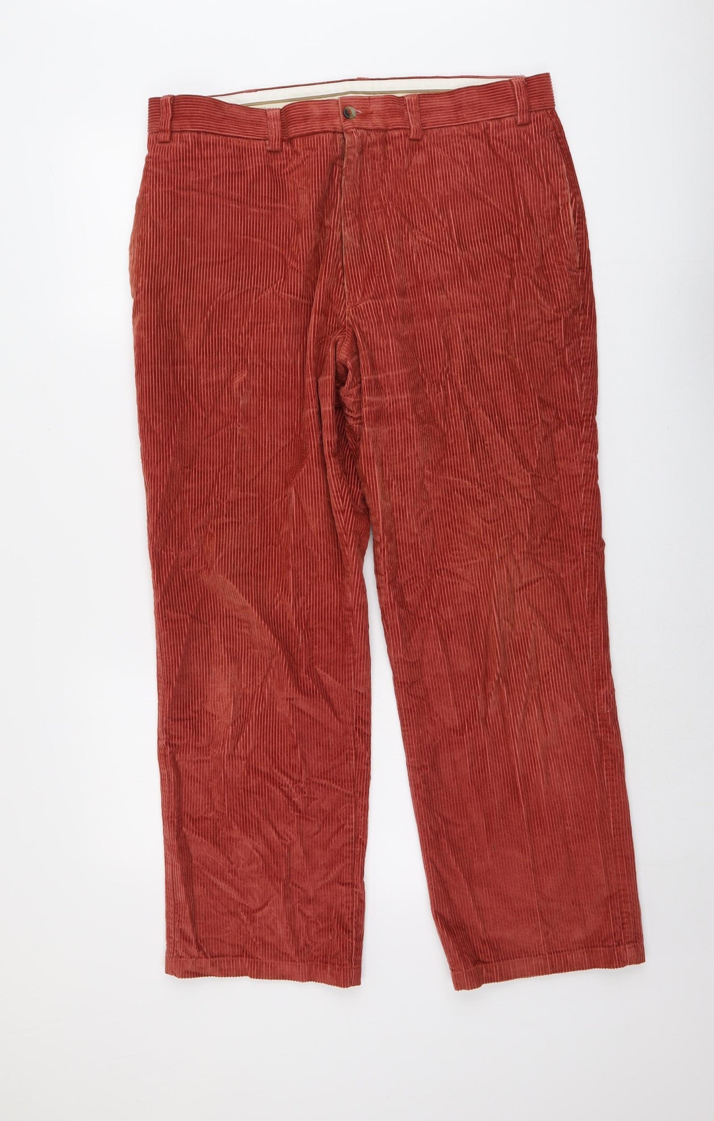 Marks and Spencer Mens Red Cotton Trousers Size 36 in L29 in Regular Button