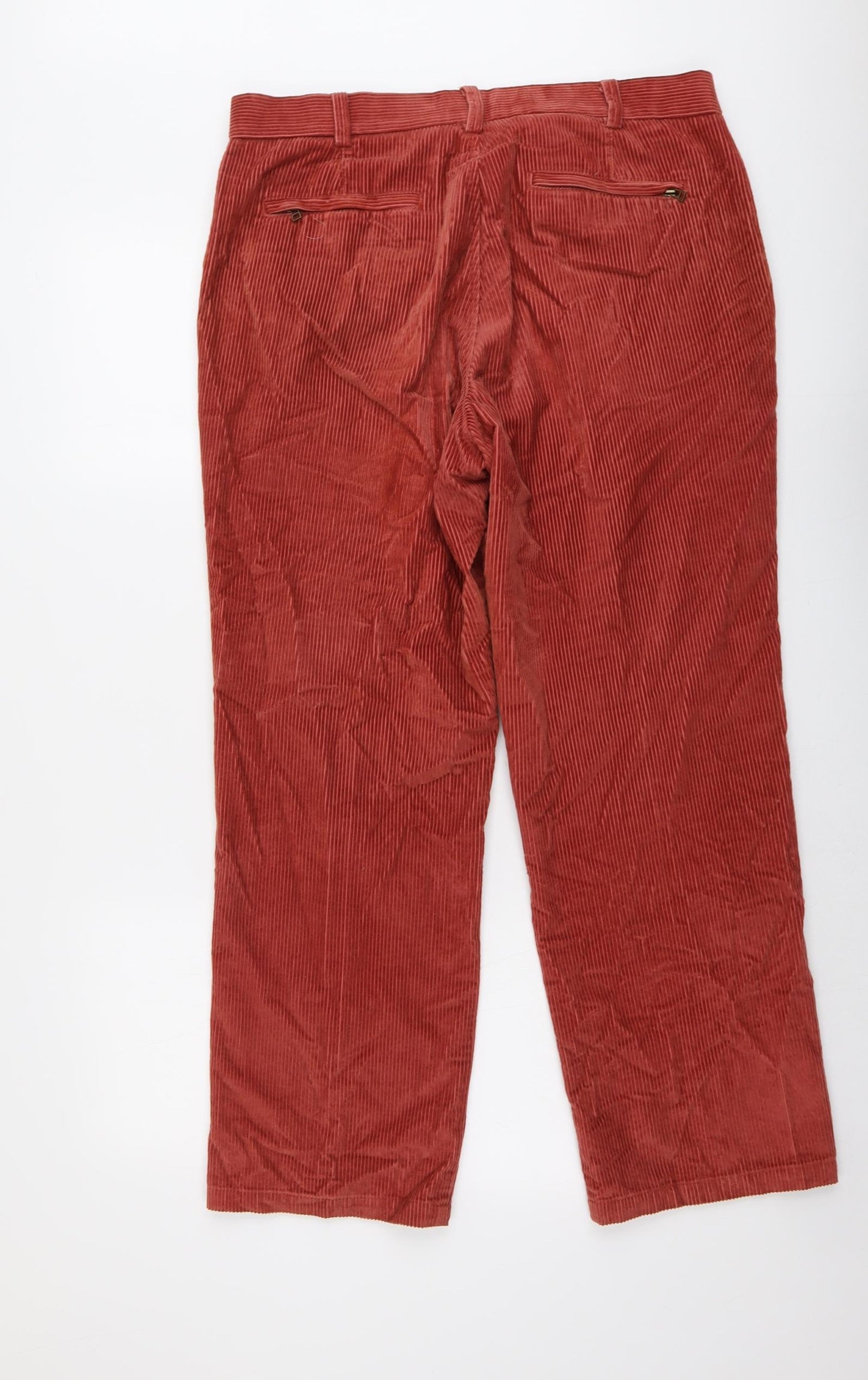 Marks and Spencer Mens Red Cotton Trousers Size 36 in L29 in Regular Button