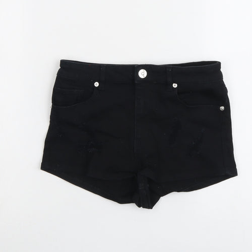 H&M Womens Black Cotton Hot Pants Shorts Size 8 L3 in Regular Button