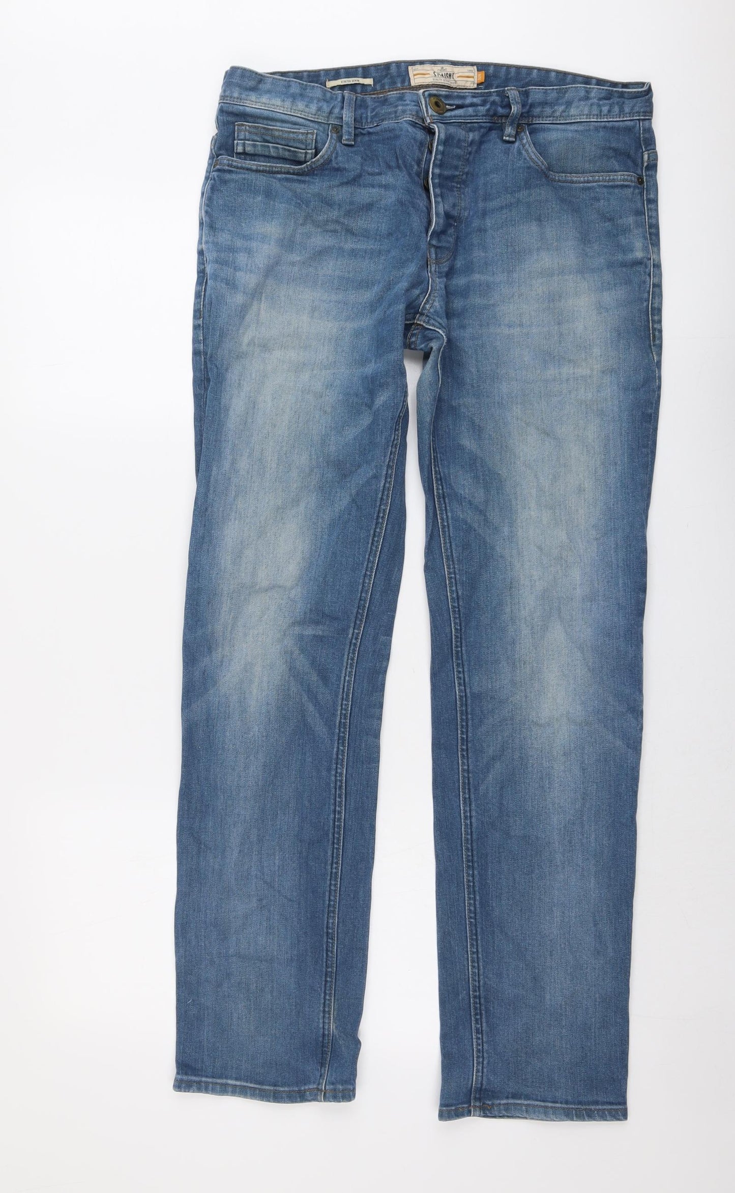 NEXT Mens Blue Cotton Straight Jeans Size 32 in L32 in Regular Button
