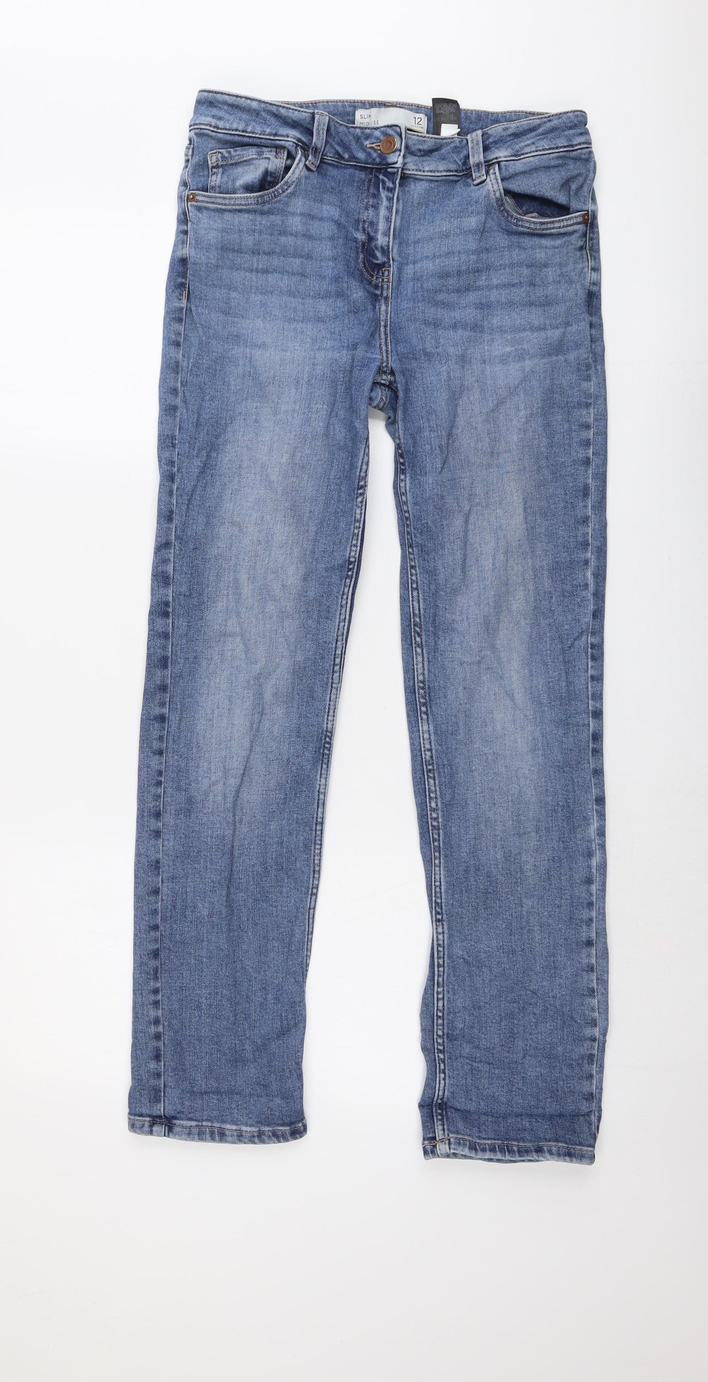 NEXT Womens Blue Cotton Straight Jeans Size 12 L29 in Slim Button