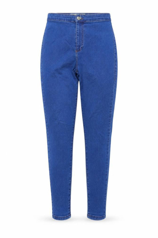 Front view of Topshop women’s blue cotton skinny jeans, size UK 24, in, 27-inch leg regular button