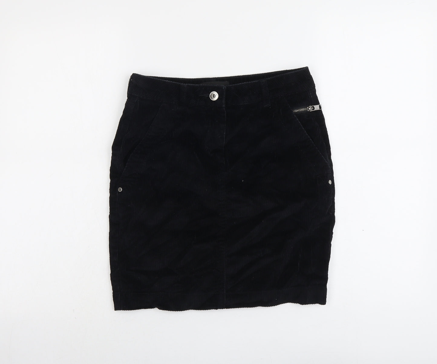 NEXT Womens Black Cotton A-Line Skirt Size 6 Button