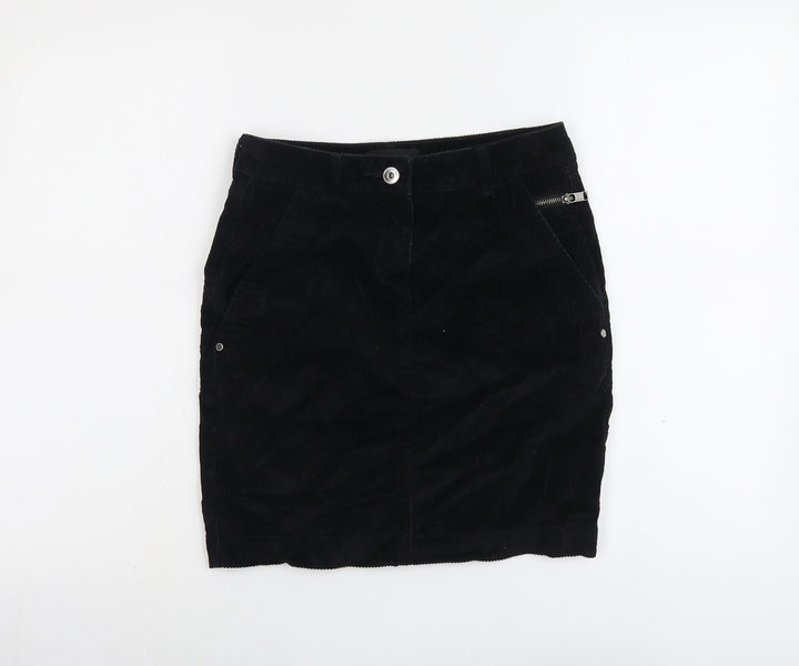 NEXT Womens Black Cotton A-Line Skirt Size 6 Button