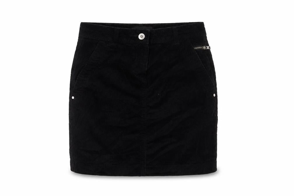 Front view of Next women’s black cotton a-line skirt, size UK 6, button