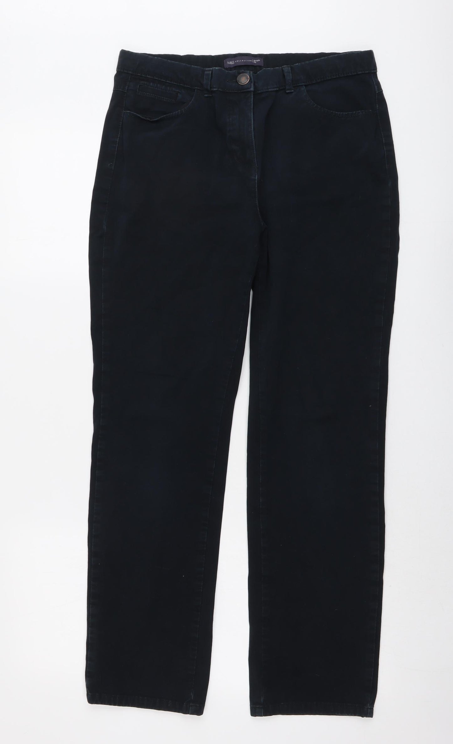 Marks and Spencer Womens Blue Cotton Straight Jeans Size 12 L29 in Regular Button