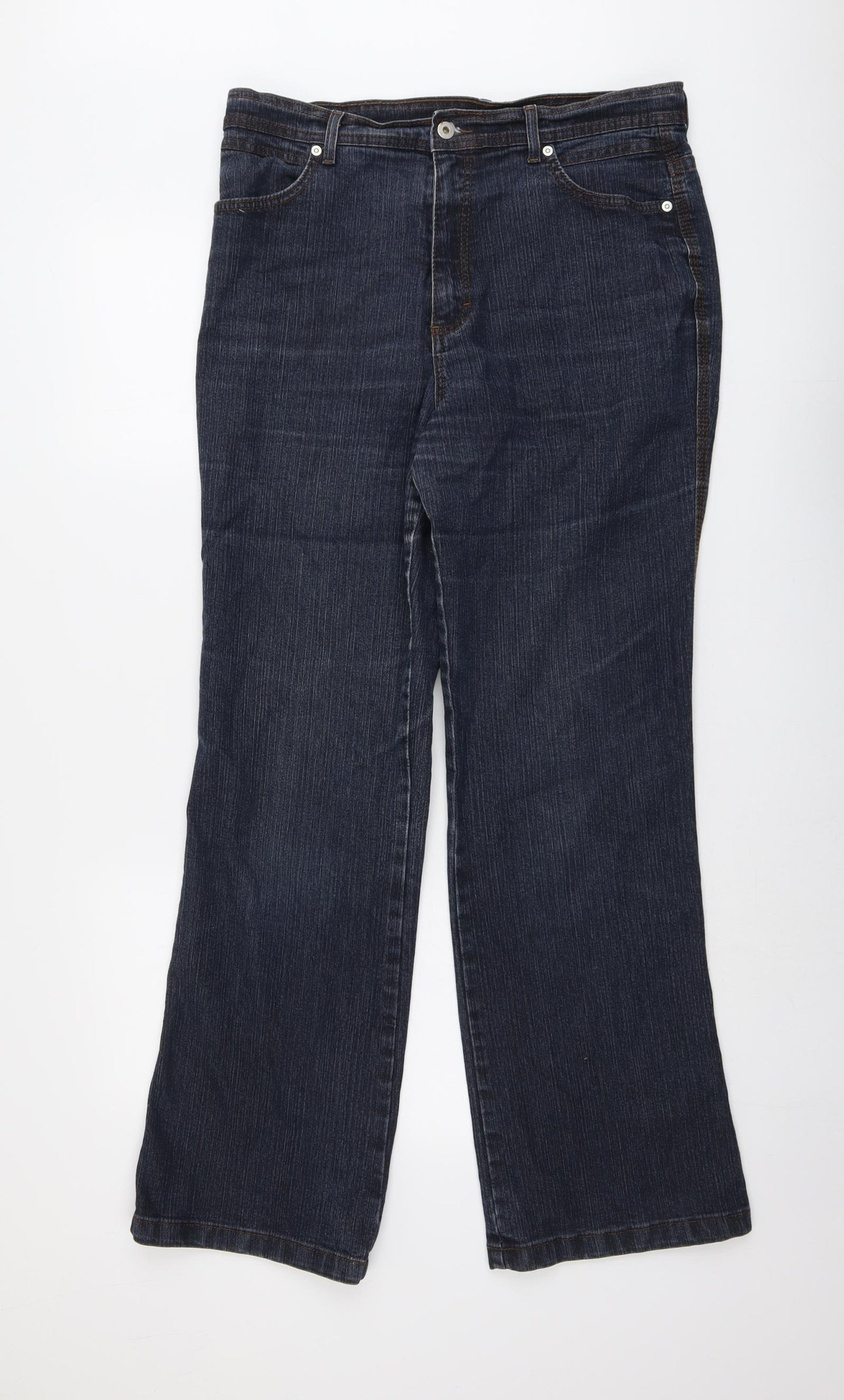 Marks and Spencer Womens Blue Cotton Bootcut Jeans Size 16 L31 in Regular Button