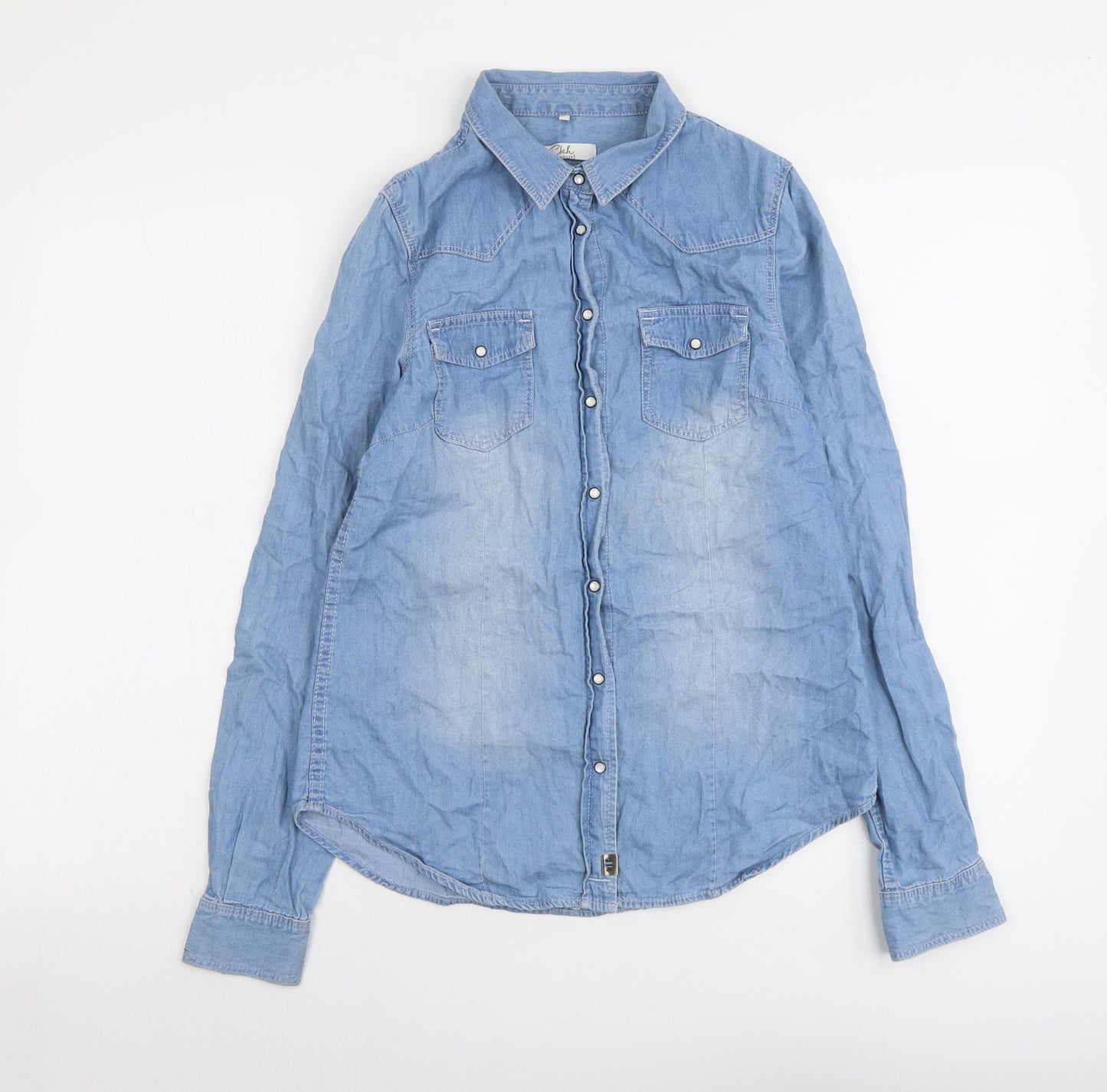 Clockhouse Womens Blue Cotton Basic Button-Up Size 6 Collared