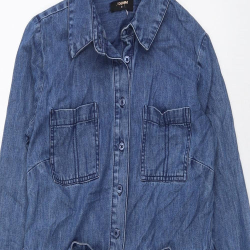 H&M Womens Blue Cotton Shirt Dress Size 8 Collared Button