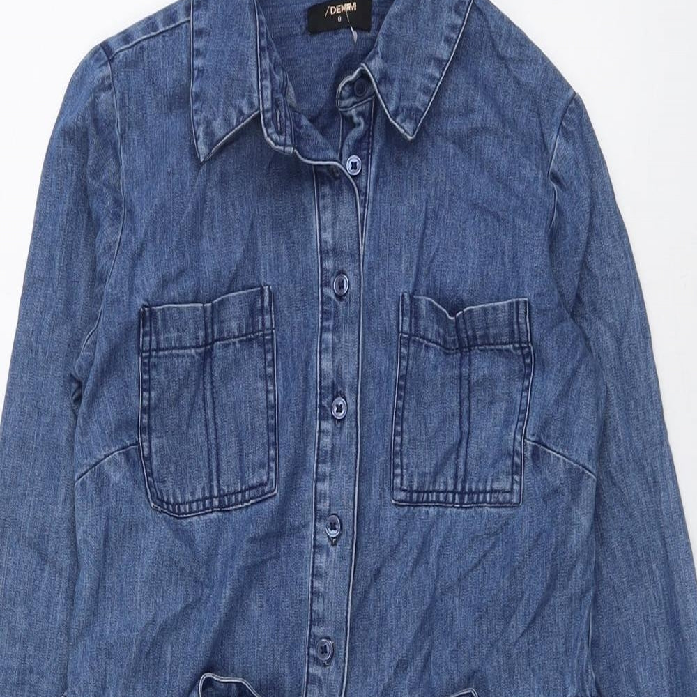 H&M Womens Blue Cotton Shirt Dress Size 8 Collared Button