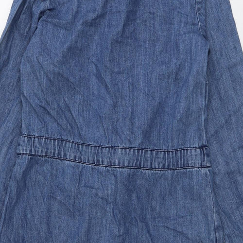 H&M Womens Blue Cotton Shirt Dress Size 8 Collared Button