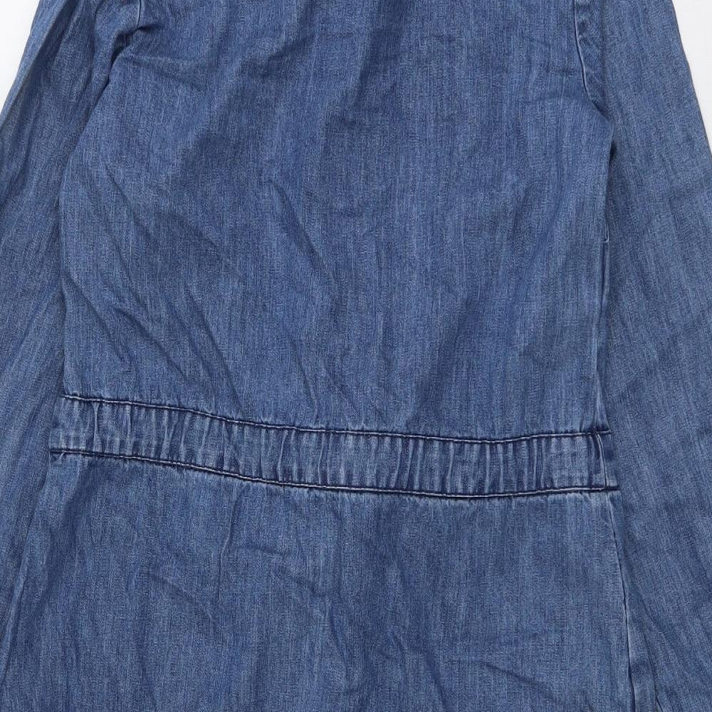 H&M Womens Blue Cotton Shirt Dress Size 8 Collared Button