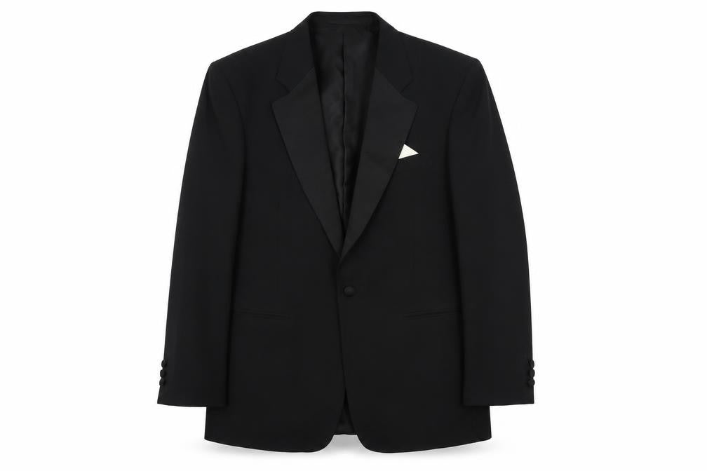 Front view of Greenwoods men’s black polyester jacket suit jacket, size 38, regular