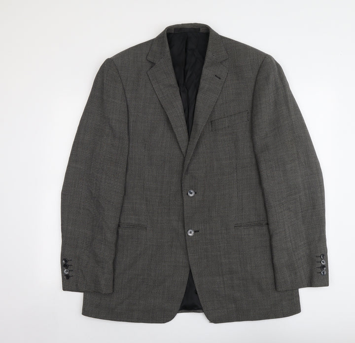 Marks and Spencer Mens Black Geometric Wool Jacket Suit Jacket Size 42 Regular
