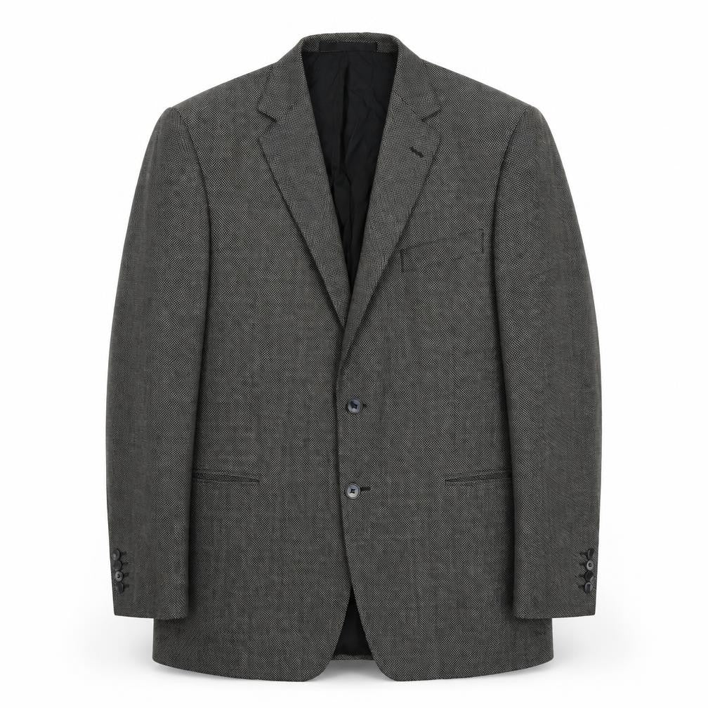 Front view of Marks & Spencer men’s black geometric wool jacket suit jacket, size 42, regular