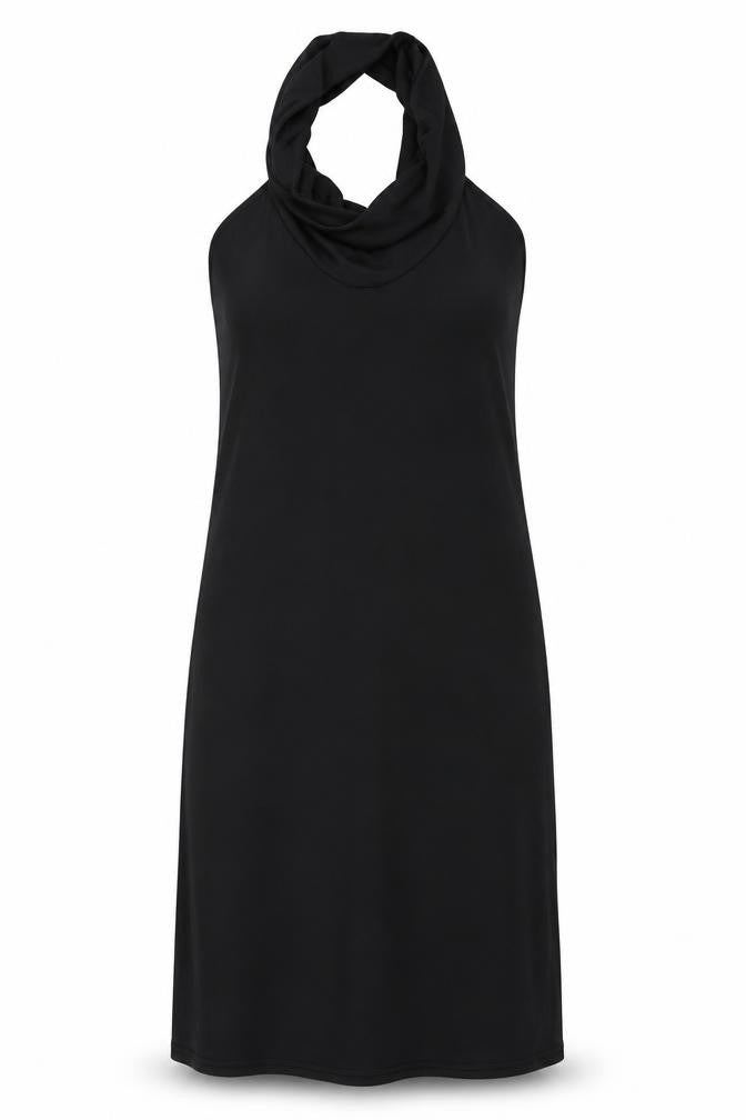Front view of New Look women’s black polyester shift, size UK 8, halter pullover