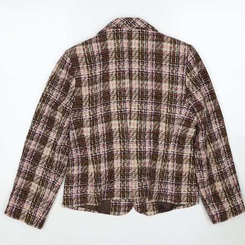 Allison Womens Brown Plaid Jacket Blazer Size 12 Button
