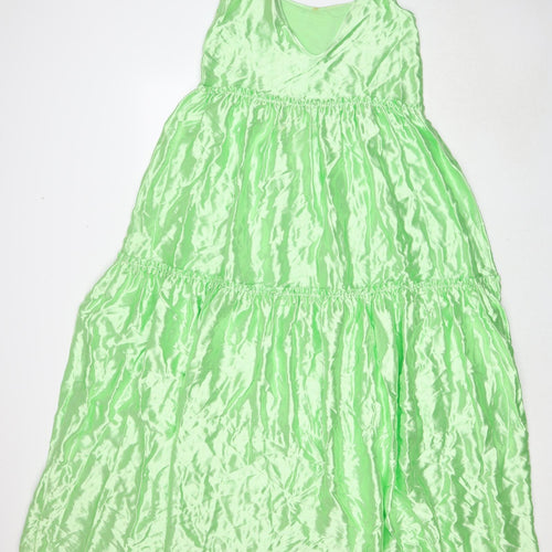 Extra AF Womens Green Viscose A-Line Size 10 Round Neck Pullover - Open Back