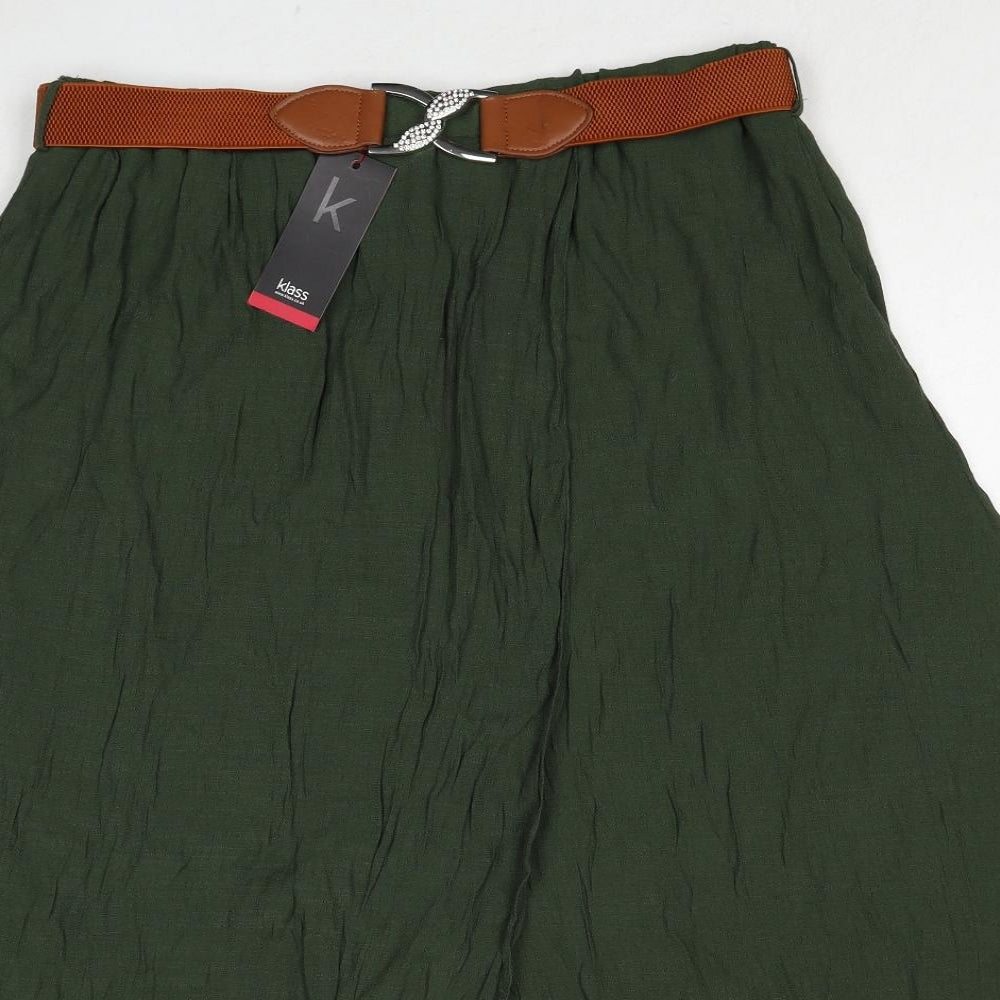 Klass Womens Green Viscose Swing Skirt Size 16 - Belt included