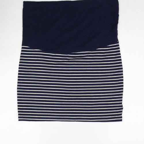 JoJo Maman Bébé Womens Blue Striped Cotton Bandage Skirt Size M