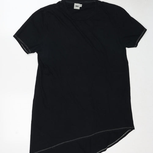 ASOS Womens Black Cotton Basic T-Shirt Size S Round Neck - Asymmetric