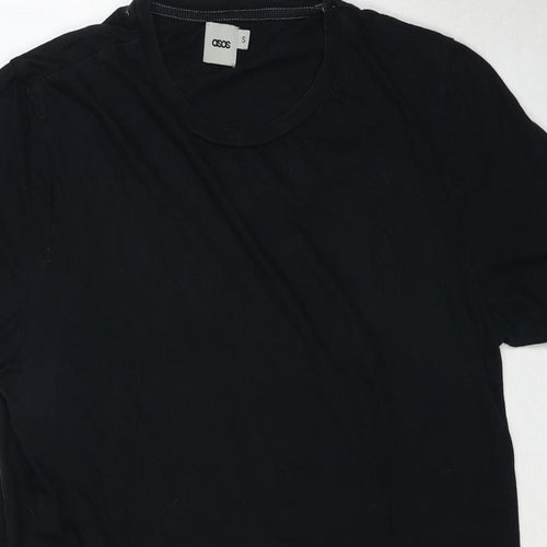 ASOS Womens Black Cotton Basic T-Shirt Size S Round Neck - Asymmetric