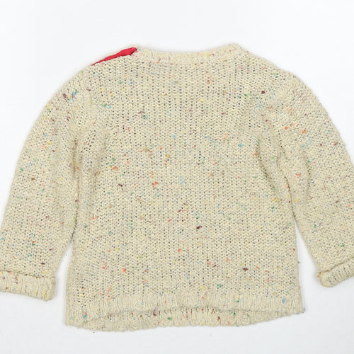 Marks and Spencer Girls Beige Round Neck Acrylic Pullover Jumper Size 3-4 Years Pullover - Heart