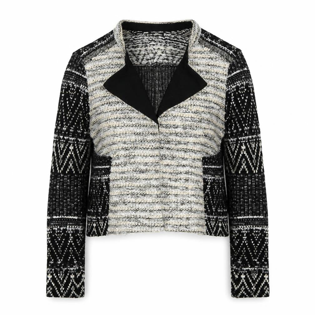 Front view of H&M women’s black geometric jacket, size M
