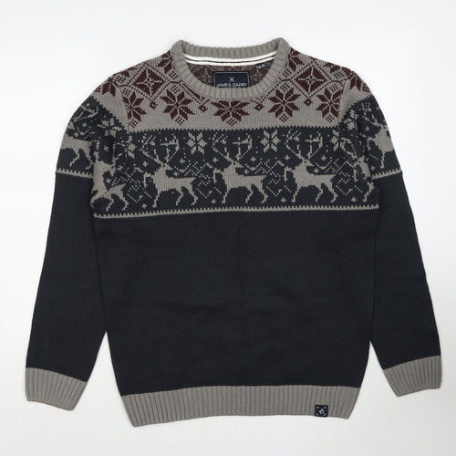 James Darby Mens Multicoloured Round Neck Fair Isle Acrylic Pullover Jumper Size M Long Sleeve - Reindeer Christmas