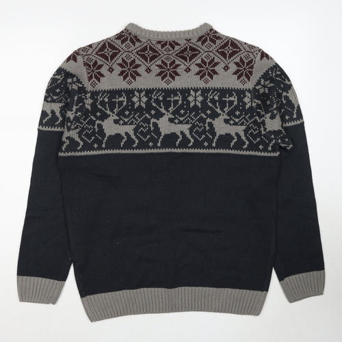 James Darby Mens Multicoloured Round Neck Fair Isle Acrylic Pullover Jumper Size M Long Sleeve - Reindeer Christmas