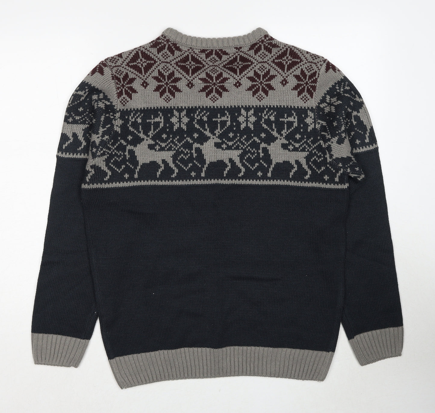 James Darby Mens Multicoloured Round Neck Fair Isle Acrylic Pullover Jumper Size M Long Sleeve - Reindeer Christmas