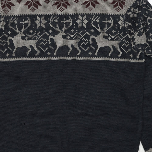 James Darby Mens Multicoloured Round Neck Fair Isle Acrylic Pullover Jumper Size M Long Sleeve - Reindeer Christmas