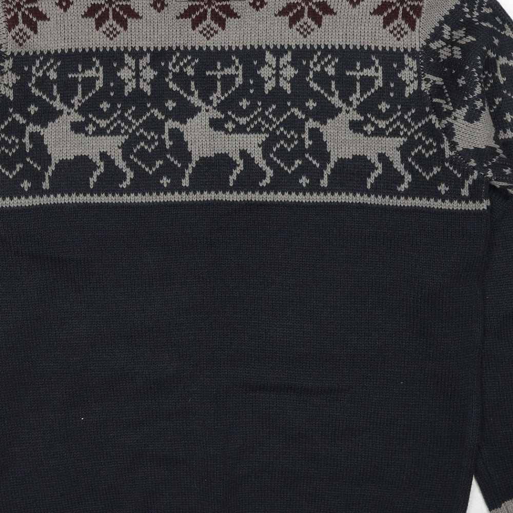 James Darby Mens Multicoloured Round Neck Fair Isle Acrylic Pullover Jumper Size M Long Sleeve - Reindeer Christmas