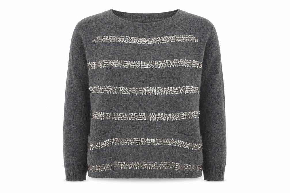 Front view of Next women’s grey round neck viscose jumper, size UK 10