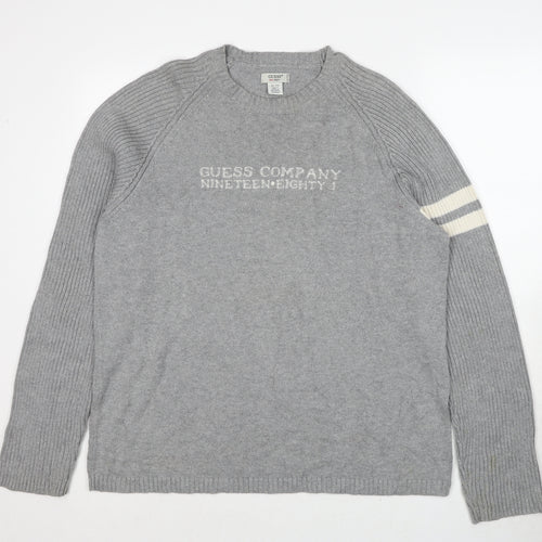 GUESS Mens Grey Round Neck Cotton Pullover Jumper Size 2XL Long Sleeve
