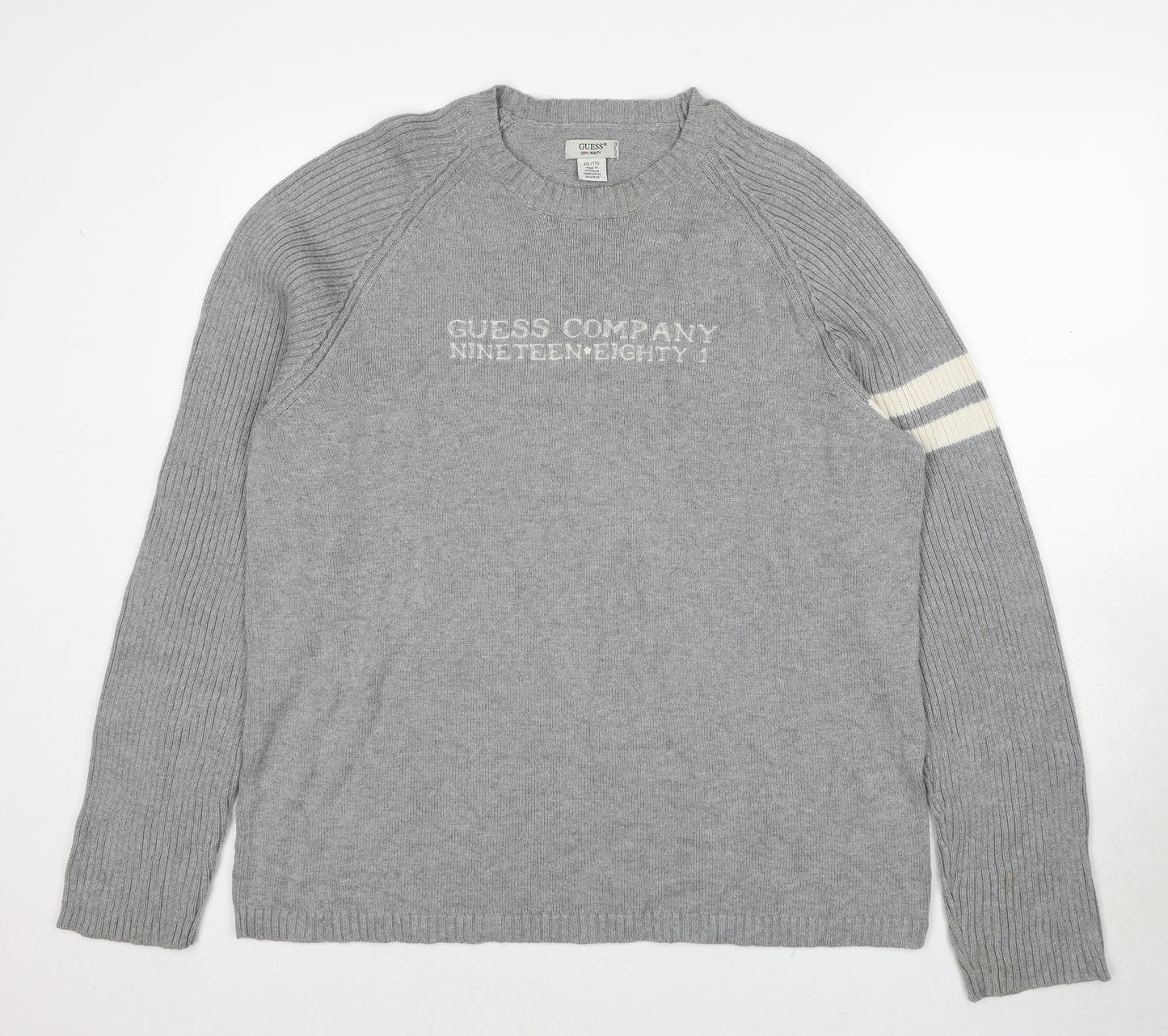 GUESS Mens Grey Round Neck Cotton Pullover Jumper Size 2XL Long Sleeve