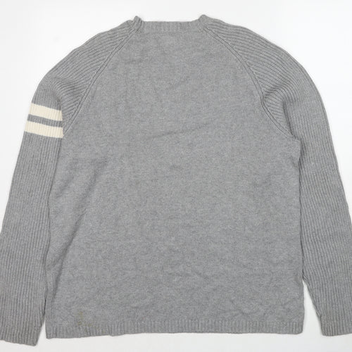 GUESS Mens Grey Round Neck Cotton Pullover Jumper Size 2XL Long Sleeve
