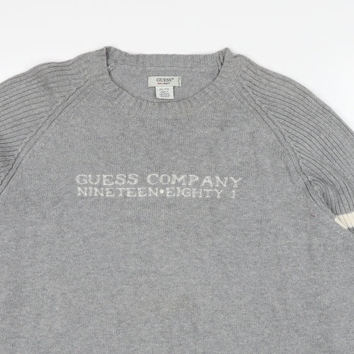 GUESS Mens Grey Round Neck Cotton Pullover Jumper Size 2XL Long Sleeve