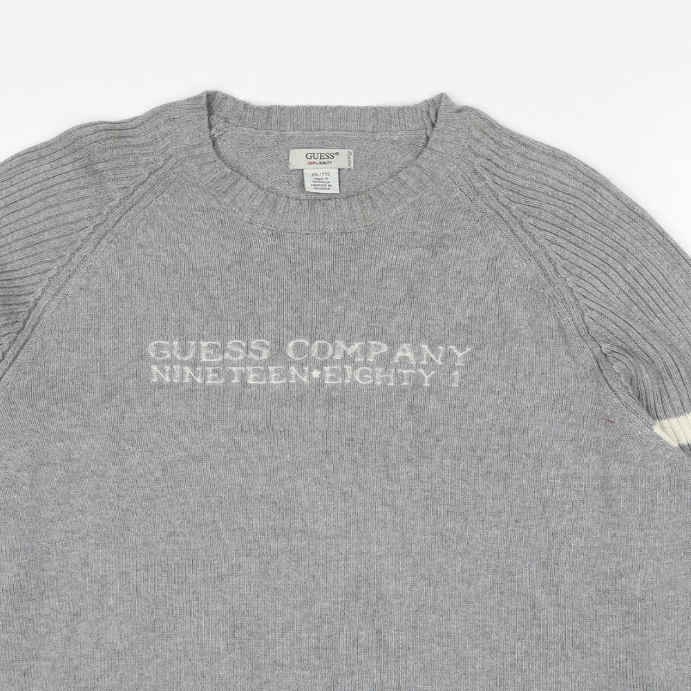 GUESS Mens Grey Round Neck Cotton Pullover Jumper Size 2XL Long Sleeve