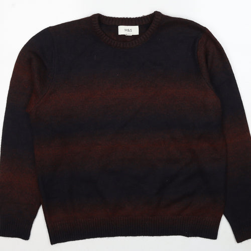 Marks and Spencer Mens Brown Round Neck Polyester Pullover Jumper Size L Long Sleeve