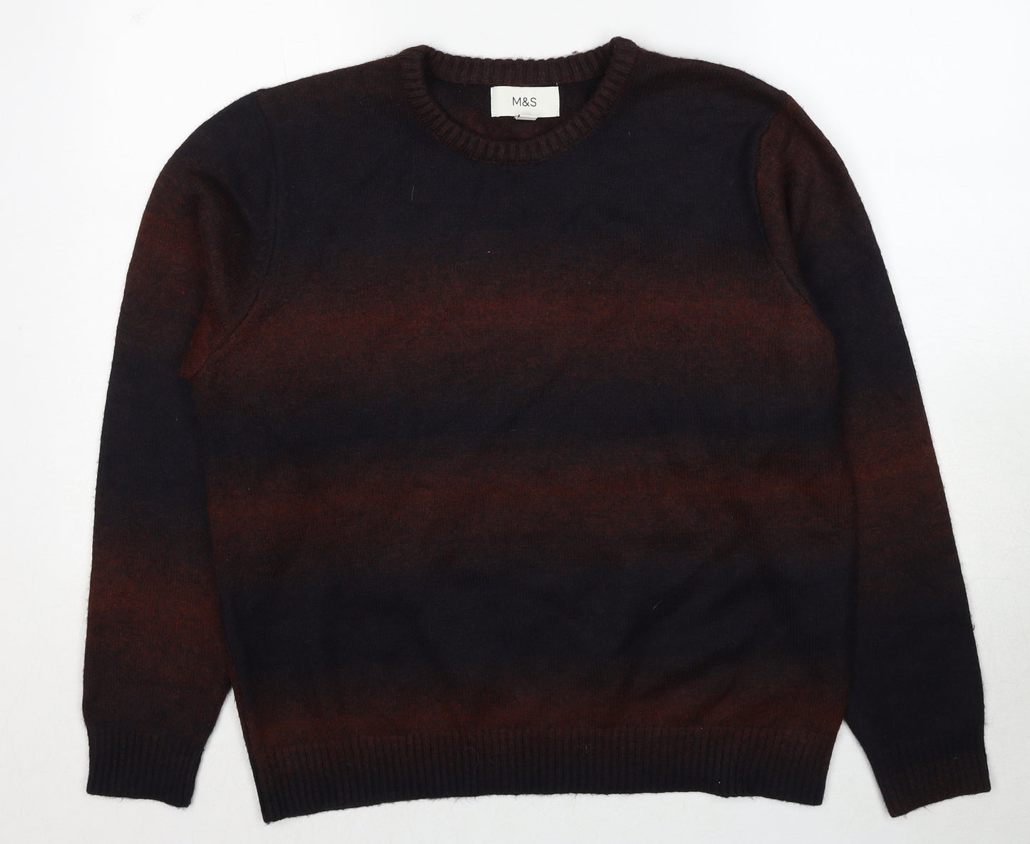 Marks and Spencer Mens Brown Round Neck Polyester Pullover Jumper Size L Long Sleeve