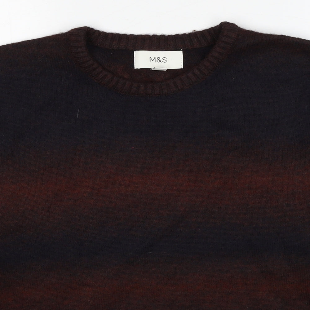 Marks and Spencer Mens Brown Round Neck Polyester Pullover Jumper Size L Long Sleeve