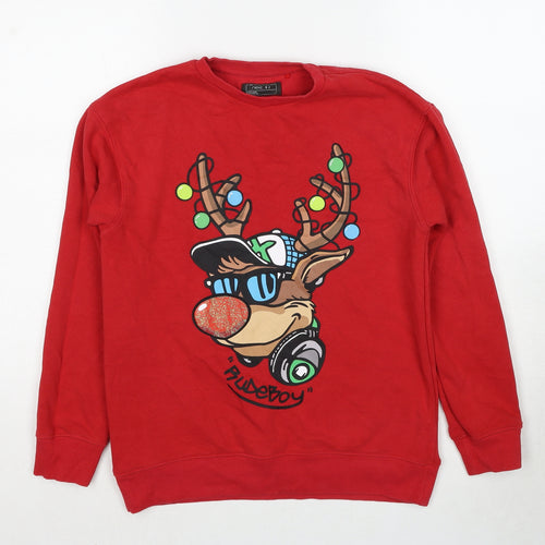 NEXT Boys Red Cotton Pullover Sweatshirt Size 12 Years Pullover - Rudeboy, Christmas Reindeer