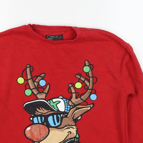 NEXT Boys Red Cotton Pullover Sweatshirt Size 12 Years Pullover - Rudeboy, Christmas Reindeer