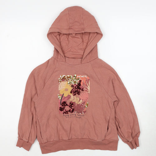 NEXT Girls Pink Cotton Pullover Hoodie Size 8-9 Years Pullover - Enjoy Every Moment