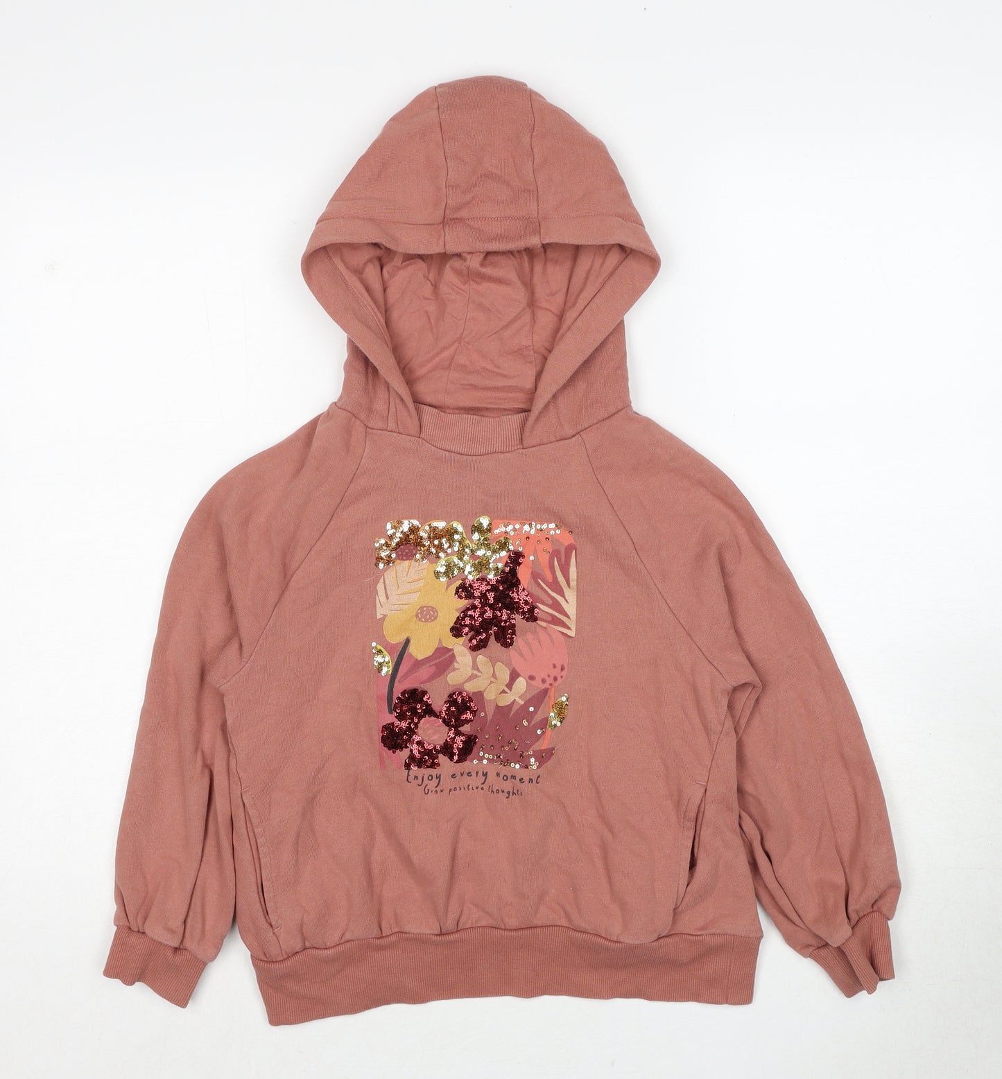 NEXT Girls Pink Cotton Pullover Hoodie Size 8-9 Years Pullover - Enjoy Every Moment