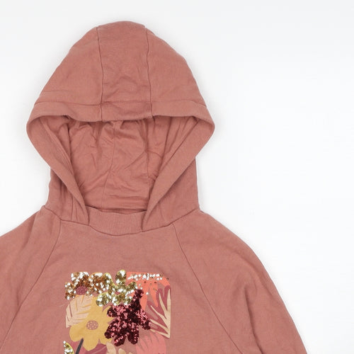 NEXT Girls Pink Cotton Pullover Hoodie Size 8-9 Years Pullover - Enjoy Every Moment