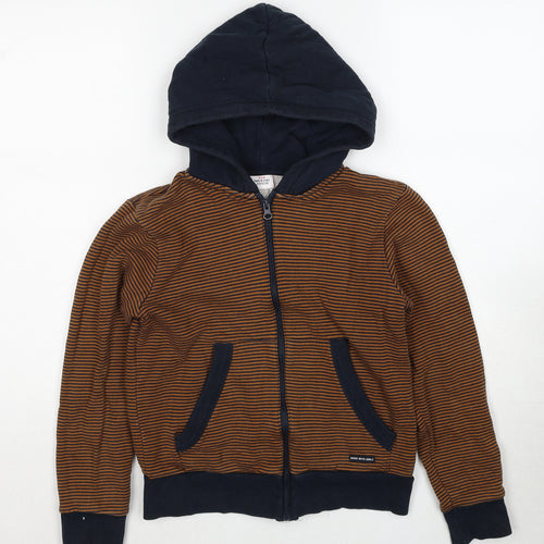 TAO Boys Brown Striped Cotton Full Zip Hoodie Size 12 Years Zip